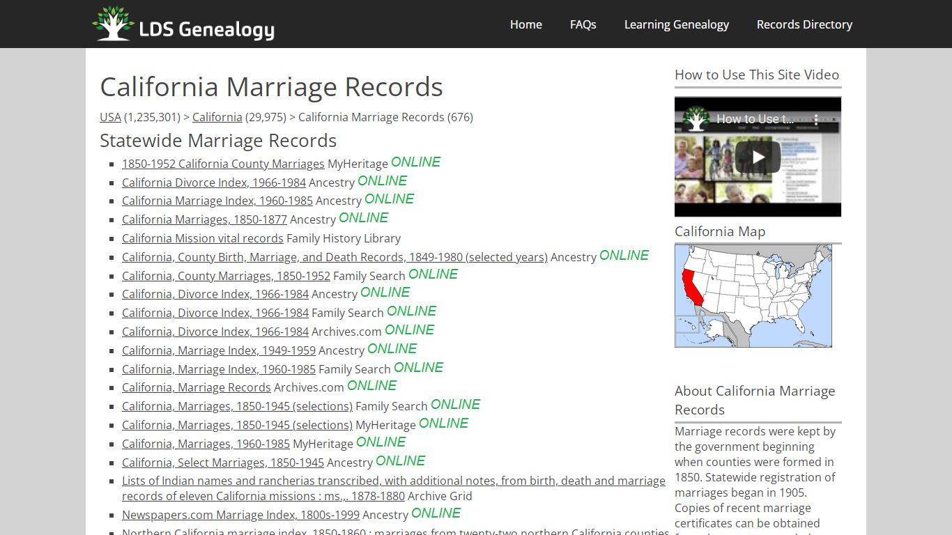 California Marriage Records - LDS Genealogy