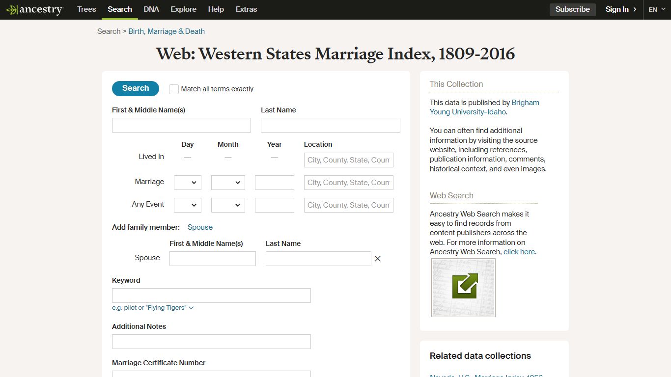 Web: Western States Marriage Index, 1809-2016 - Ancestry.com